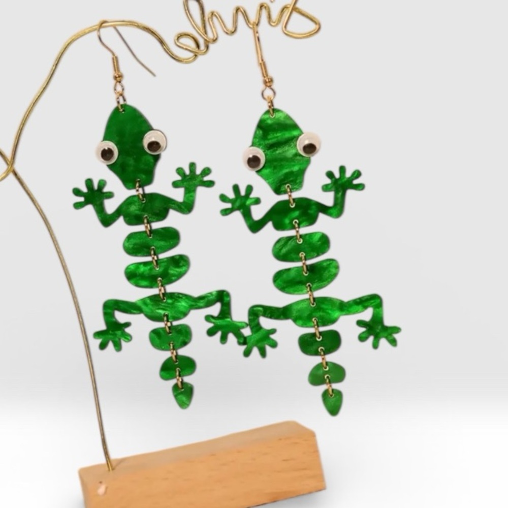 Green Lizard Dangle Earrings